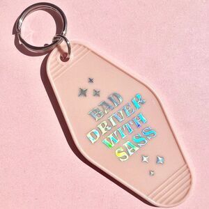 Bad Driver with Sass Motel Keychain in Nude Pink